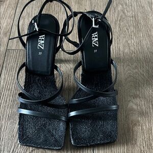 Zara Black Strappy Heels